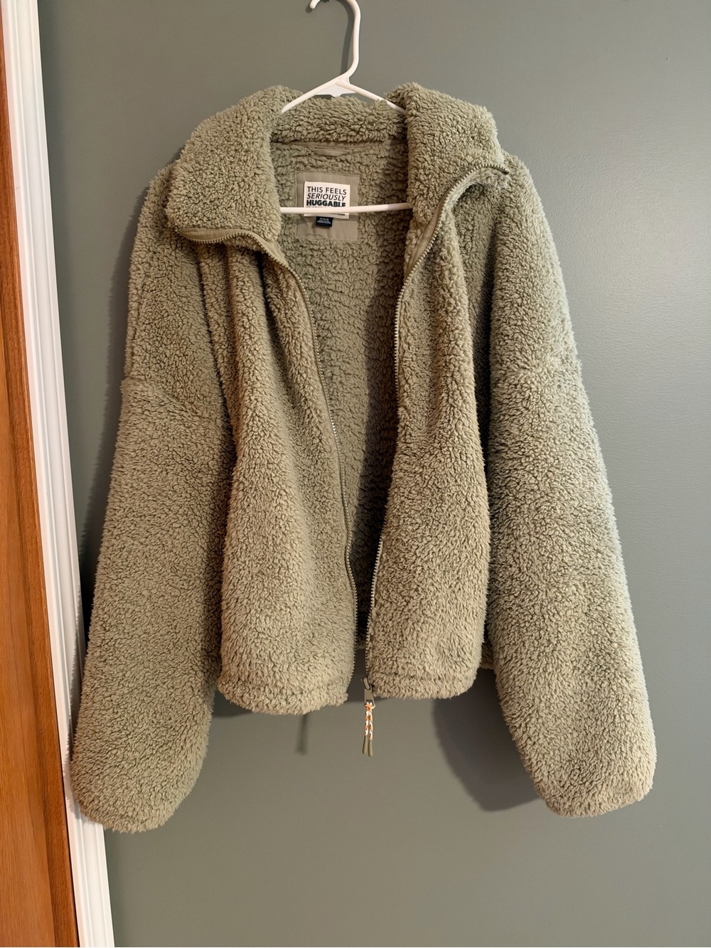 American Eagle Olive Green Sherpa Zip-Up Jacket